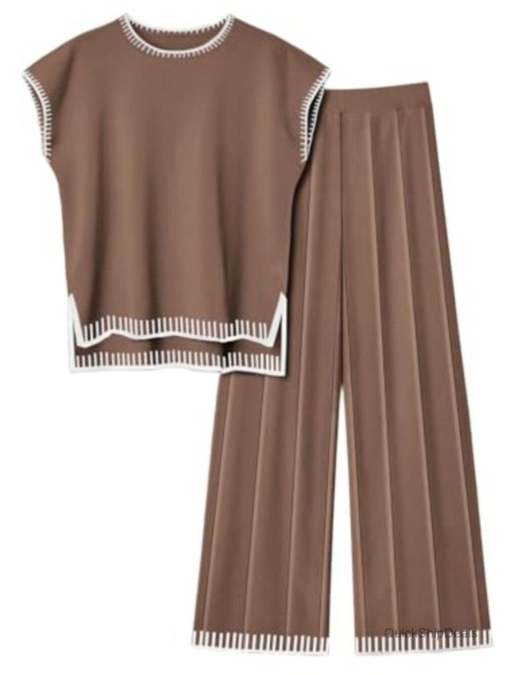 Ekouaer Women's Knit Lounge Set Sleeveless Top Wide Leg Pants 2-Piece